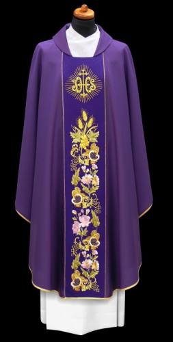 Chasuble Gothic Floral IHS Purple made in Poland