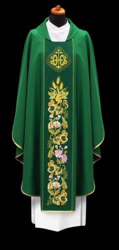 Chasuble Gothic Floral IHS Green made in Poland