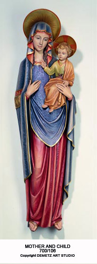 Statue Our Lady With Child - 3/4 Relief 60" Linden Wood