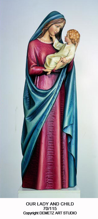 Statue Our Lady With Child 42" Linden Wood