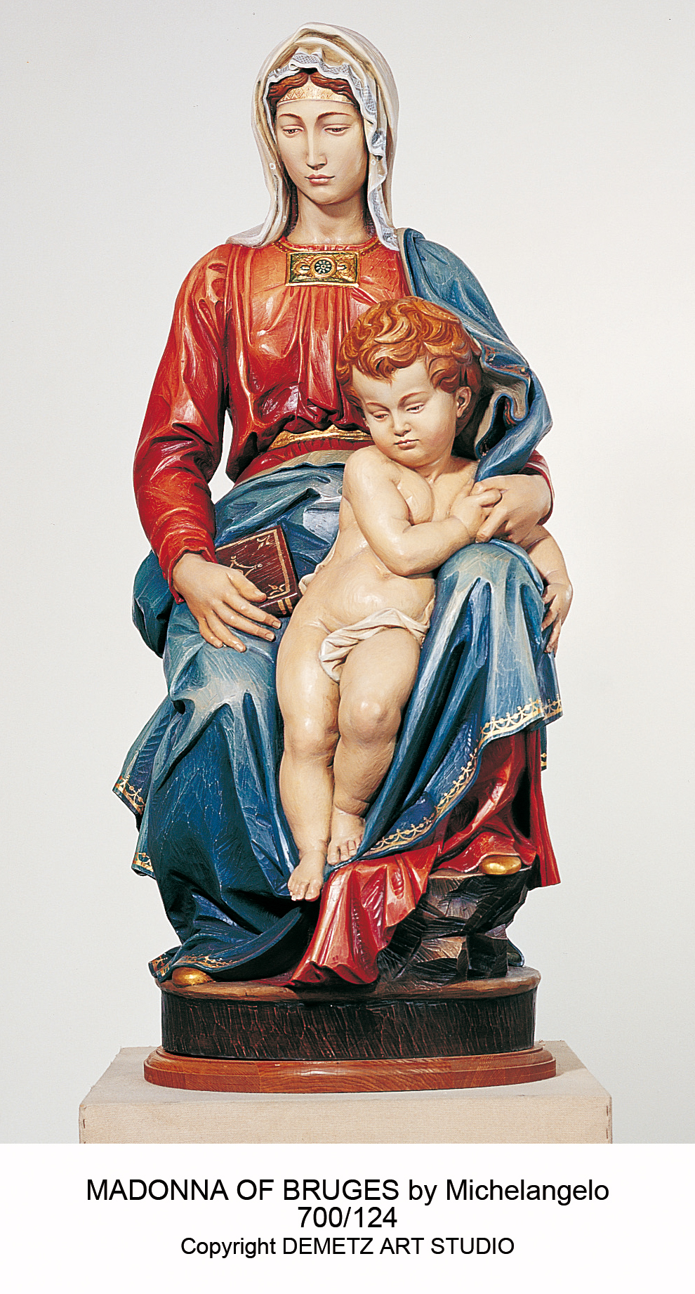 Statue Our Lady With Child By Michelangelo 36" Linden Wood