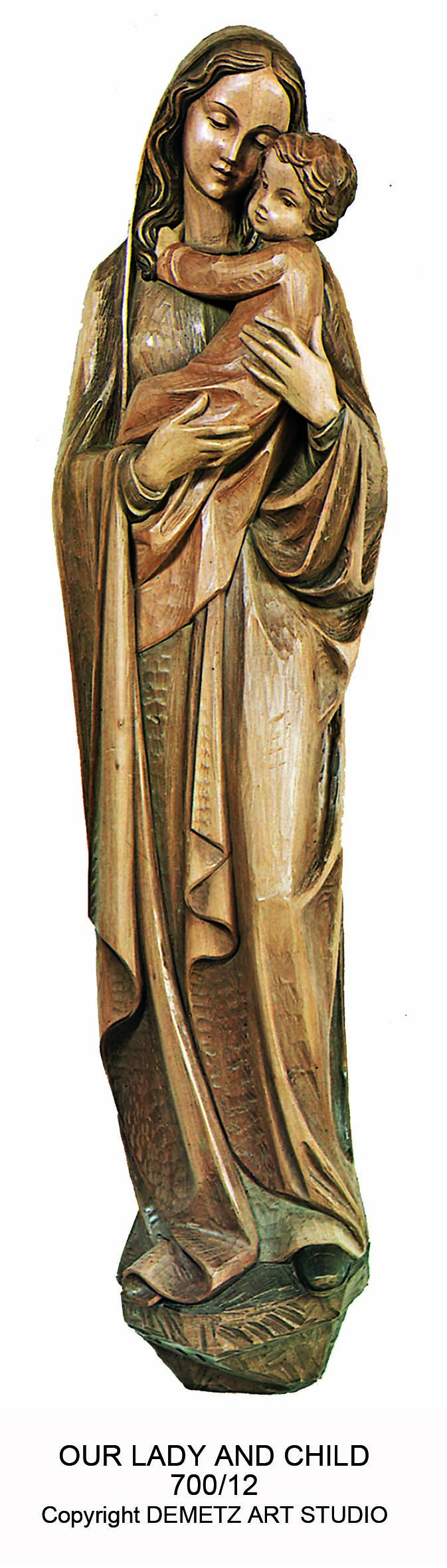 Statue Our Lady With Child - 3/4 Relief 30" Linden Wood