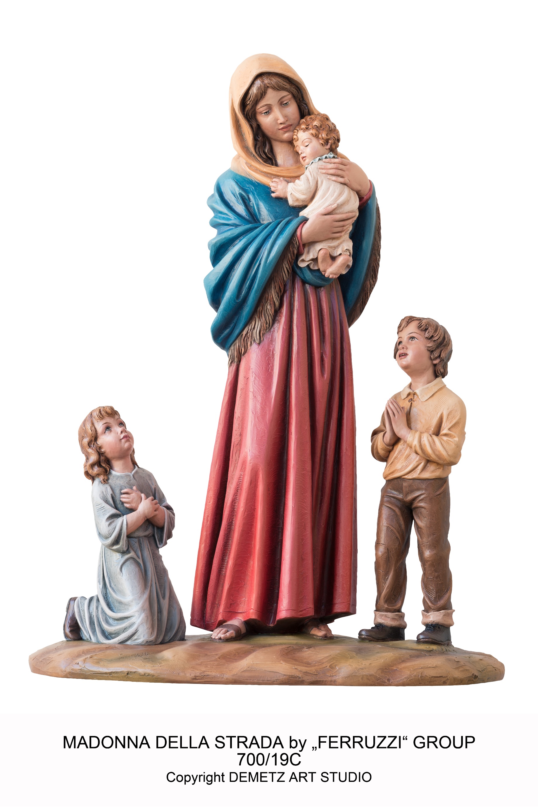 Statue Madonna Della Strada Ferruzzi  W/ Children 60" Fiberglass