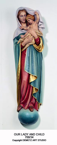 Statue Our Lady With Child - 3/4 Relief 30" Linden Wood