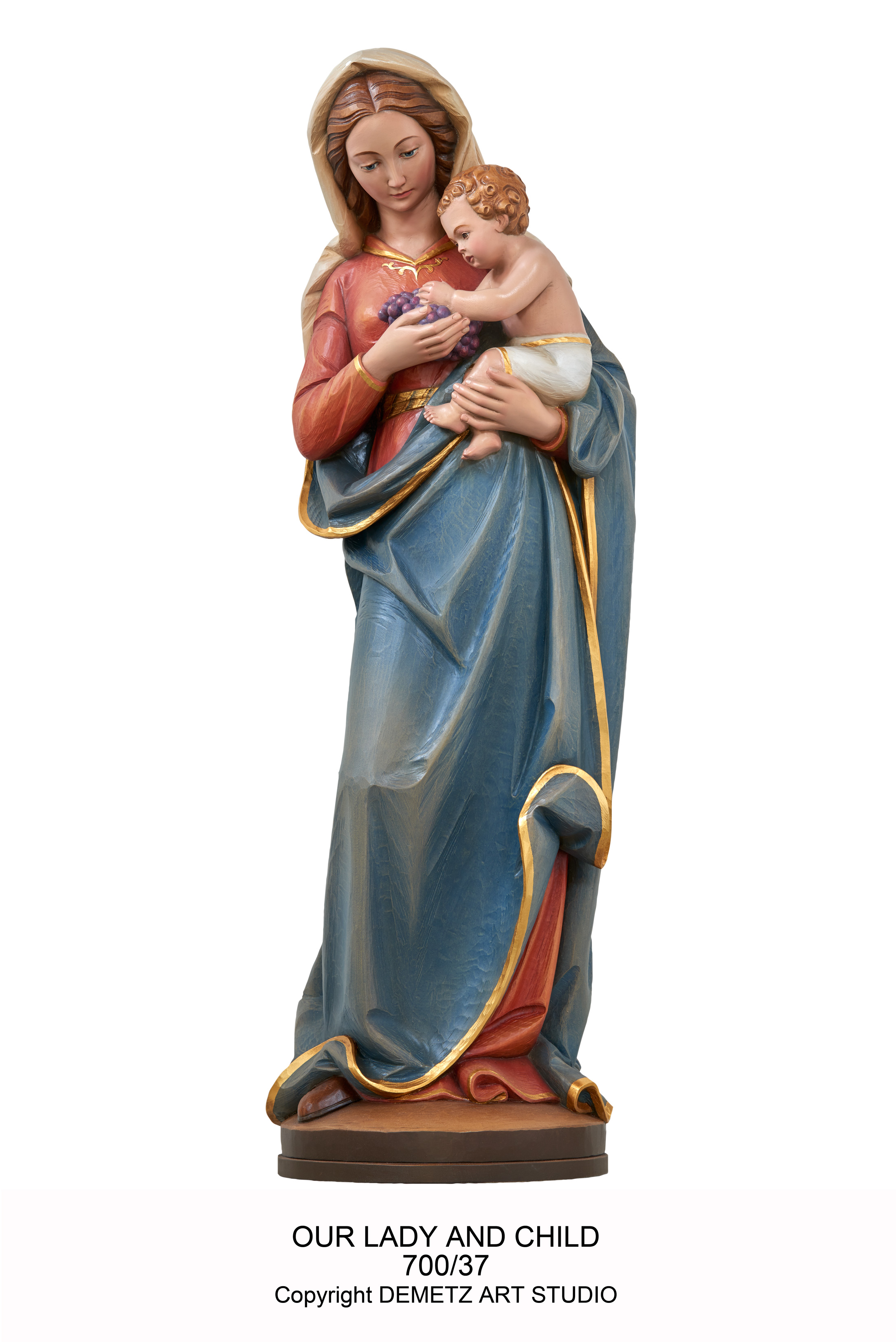 Statue Our Lady With Child And Grapes 36" Linden Wood
