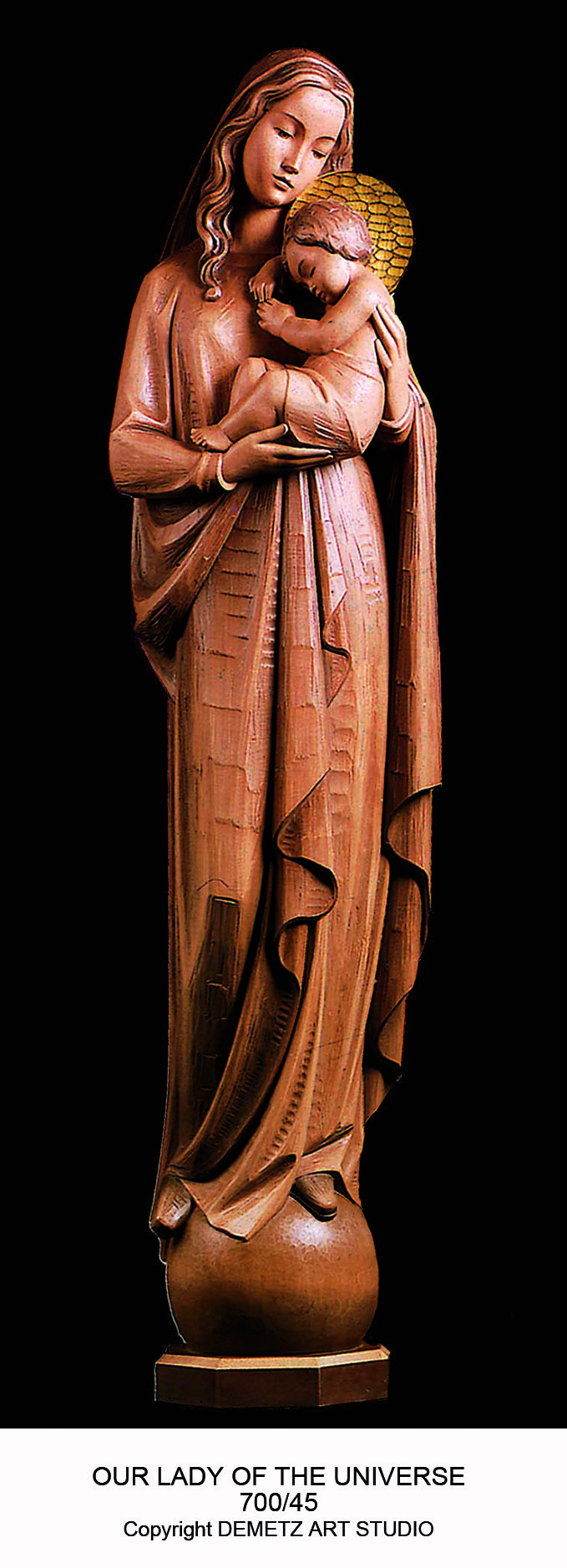Statue Our Lady Of The Universe With Child 30" Linden Wood
