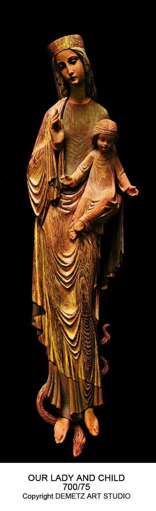 Statue Our Lady With Child  - 3/4 Relief 30" Linden Wood