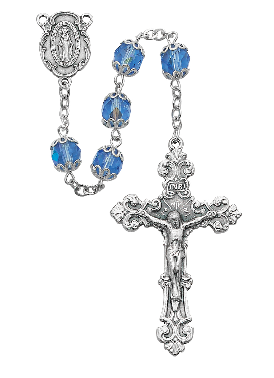 Blue Glass Capped Rosary