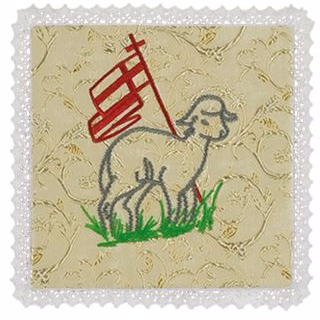 Chalice Pall Embroidered Easter Lamb 7 1/2 Inch