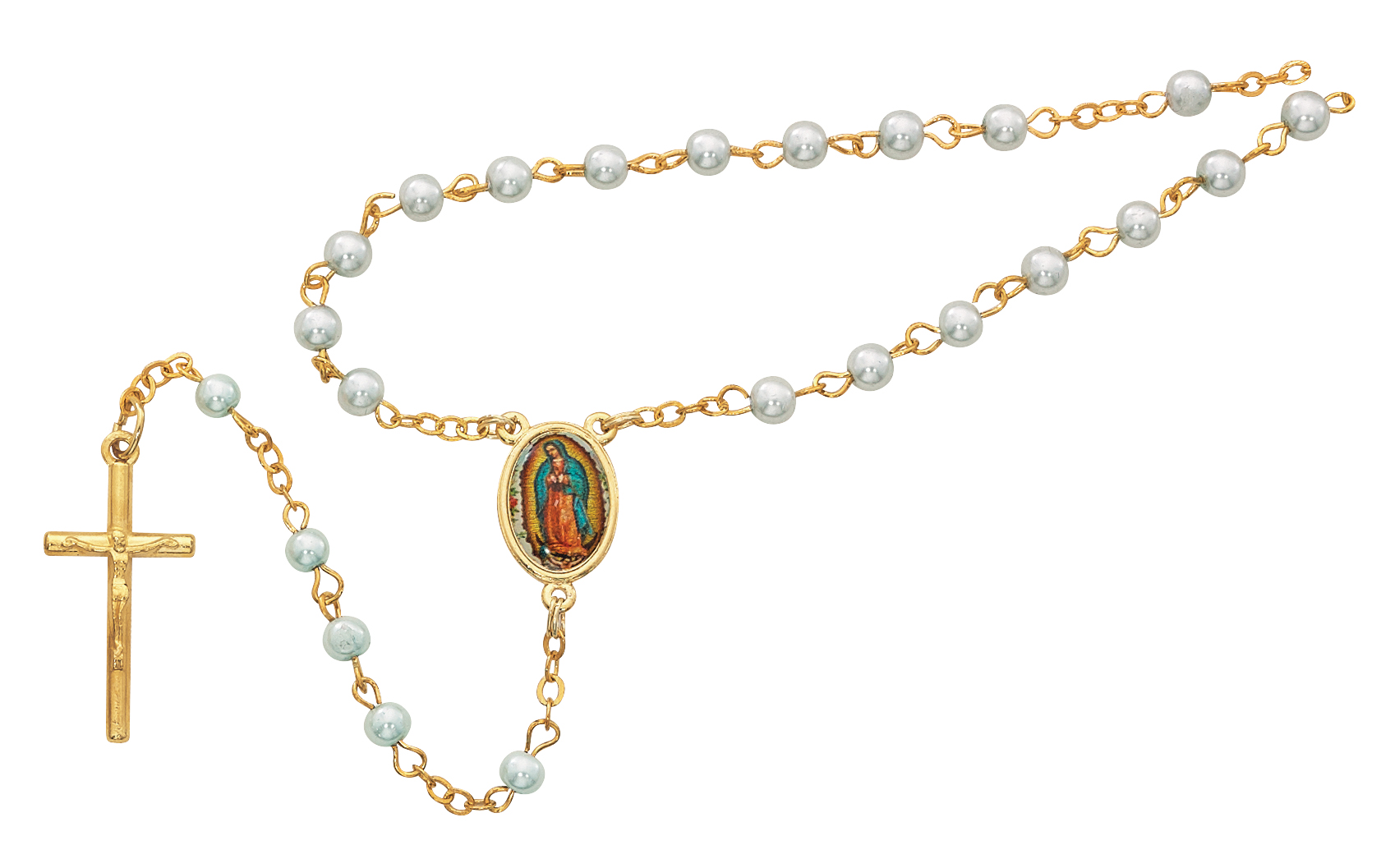 Guadalupe Box and Blue Rosary Gold