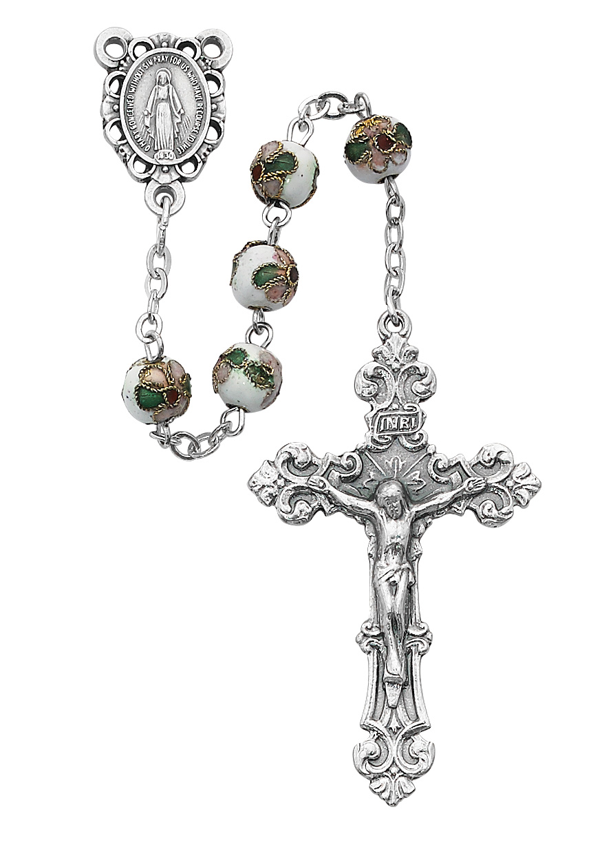 White Cloisonne Rosary