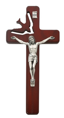 Crucifix Wall Confirmation Dove Cut 8 inch Cherry