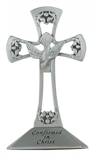 Cross Standing Confirmation 4 inch Pewter Silver
