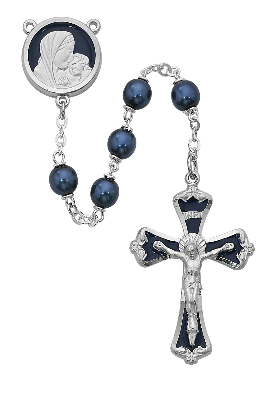 Mother and Child Blue Glass Rosary