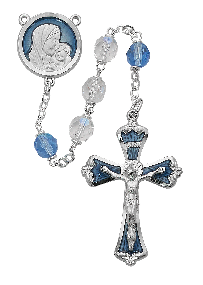 Mother and Child Blue and Crystal Rosary
