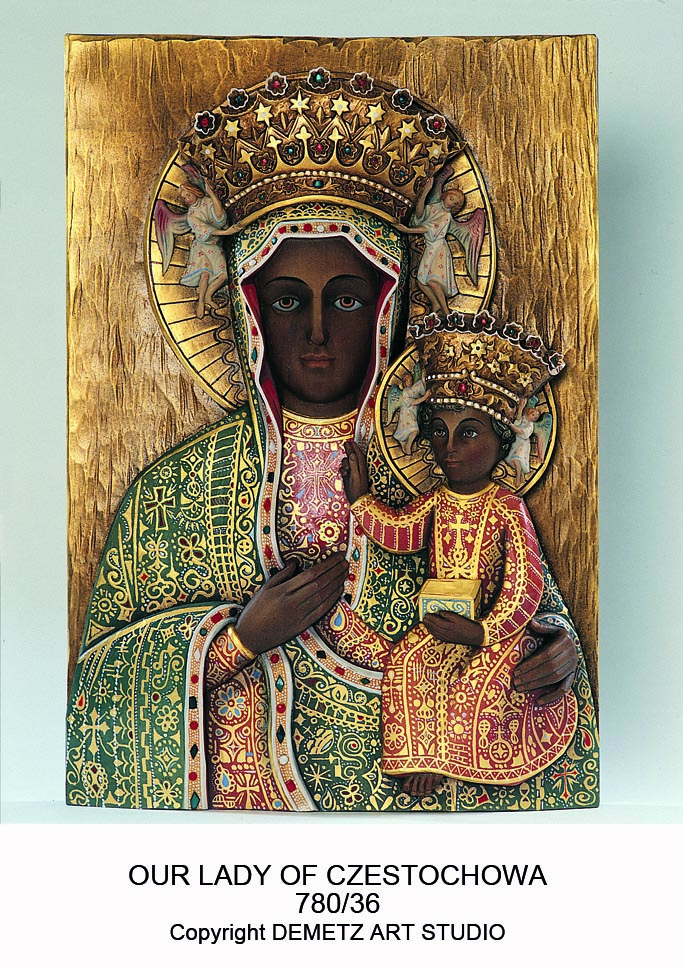 Statue Our Lady Of Czestochowa - High Relief 20" Linden Wood