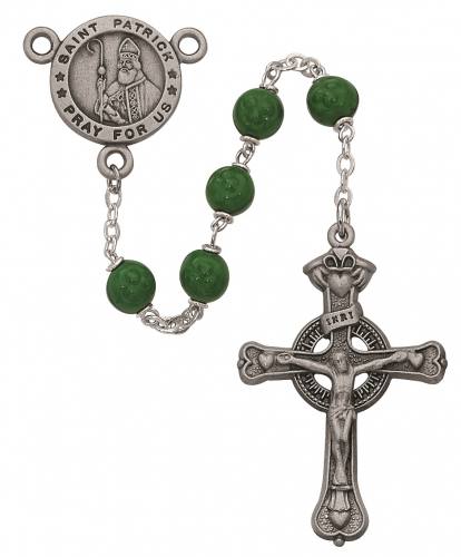 Rosary St. Patrick Medal Pewter Silver Green Shamrock Beads