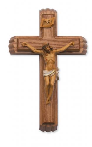 Crucifix Sick Call 13 inch Walnut Resin Corpus