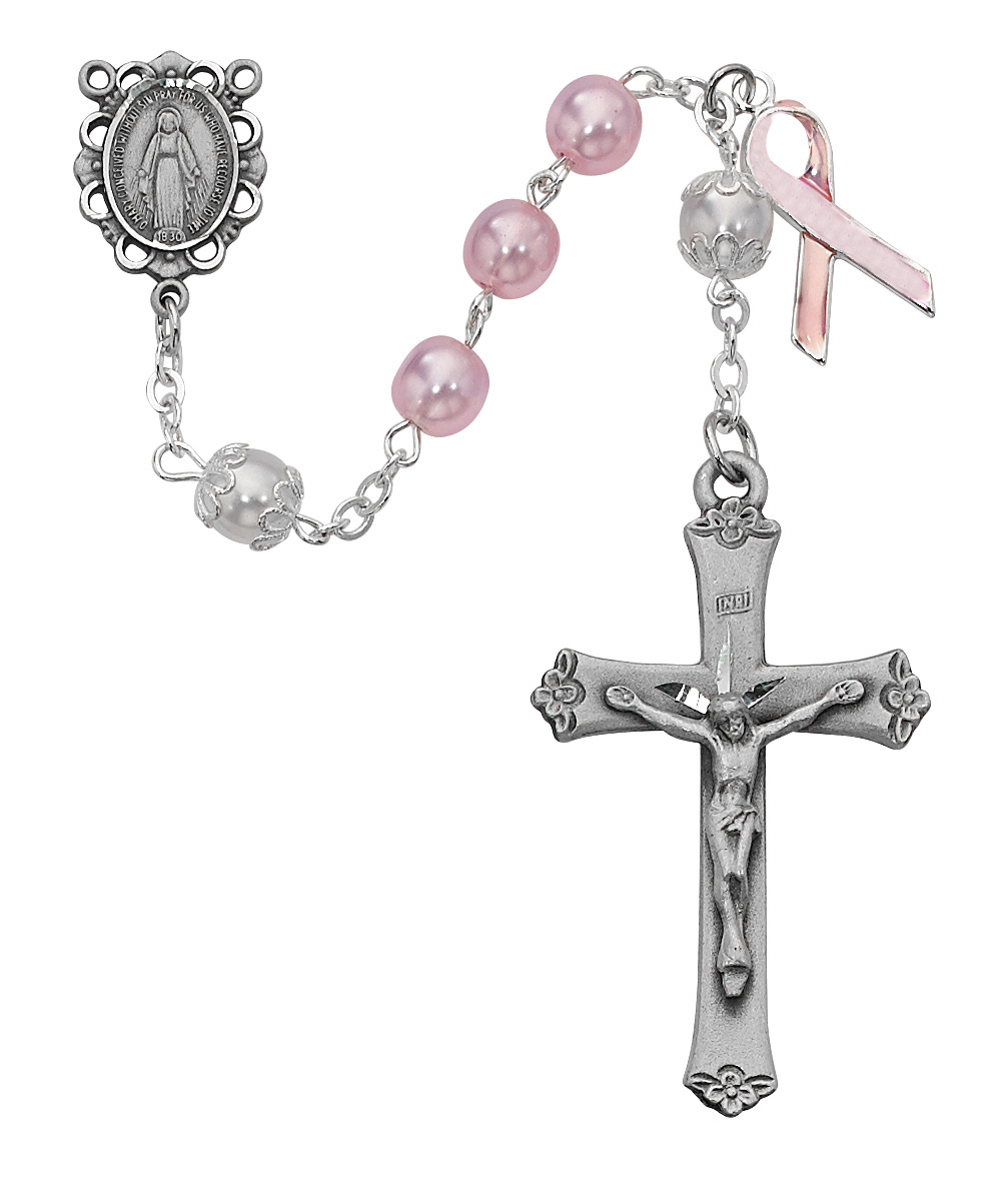 Pink Pearl like  Cancer Rosary Sterling Silver