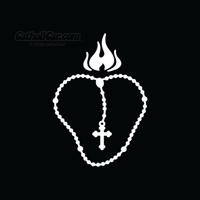 Auto Decal Flaming Heart Rosary