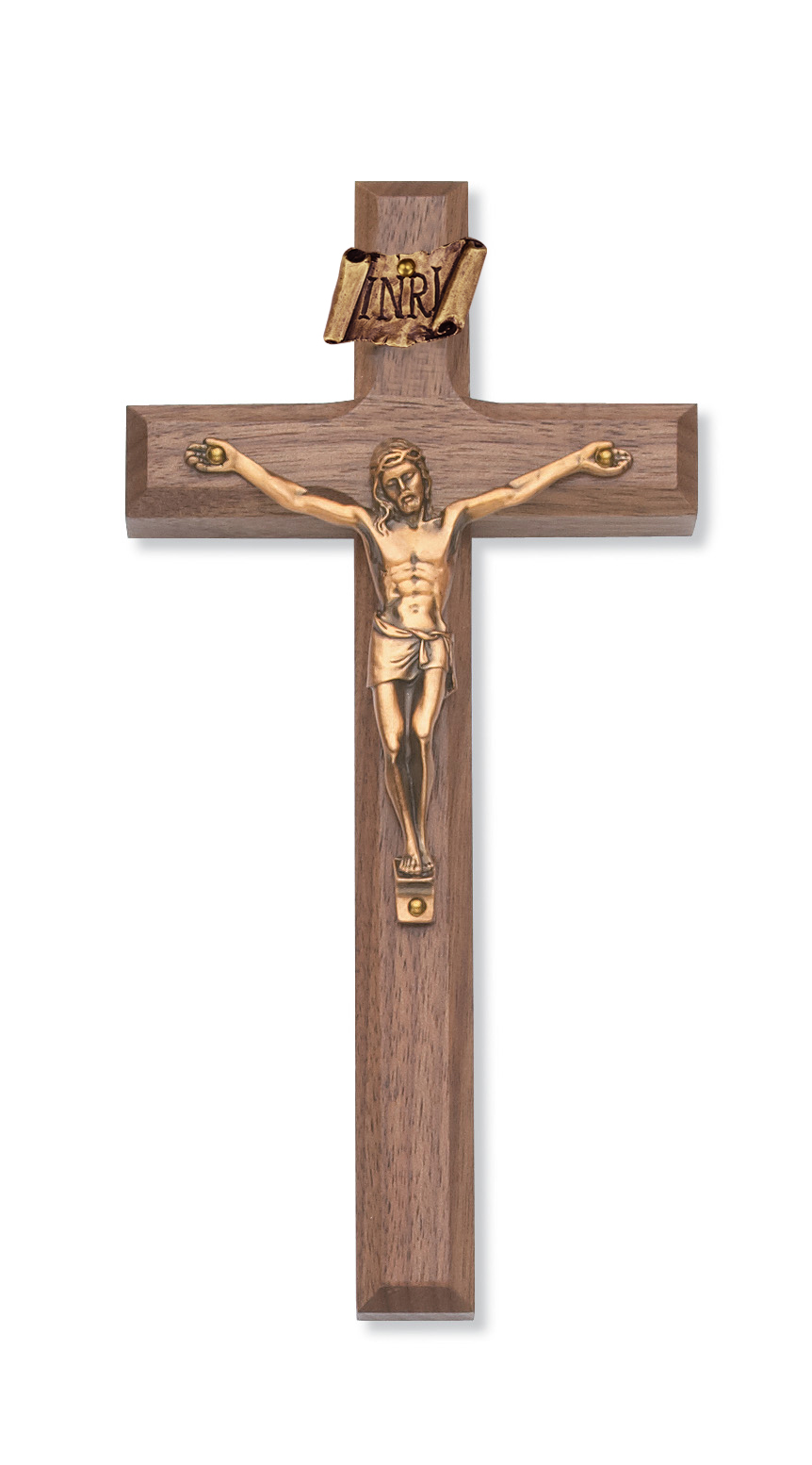 8 in. Beveled Walnut Stain Crucifix