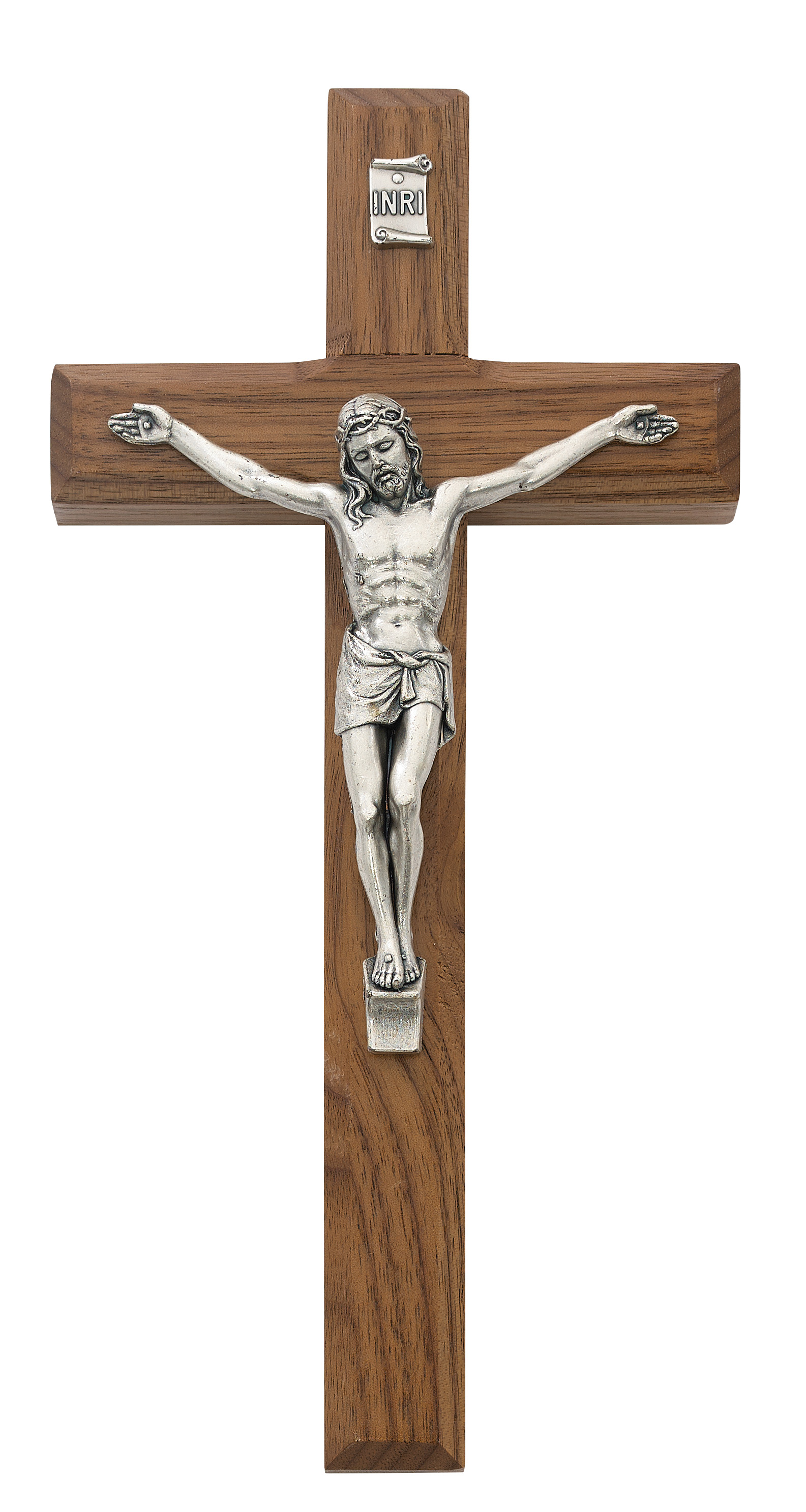 8 in. Beveled Walnut Stain Crucifix