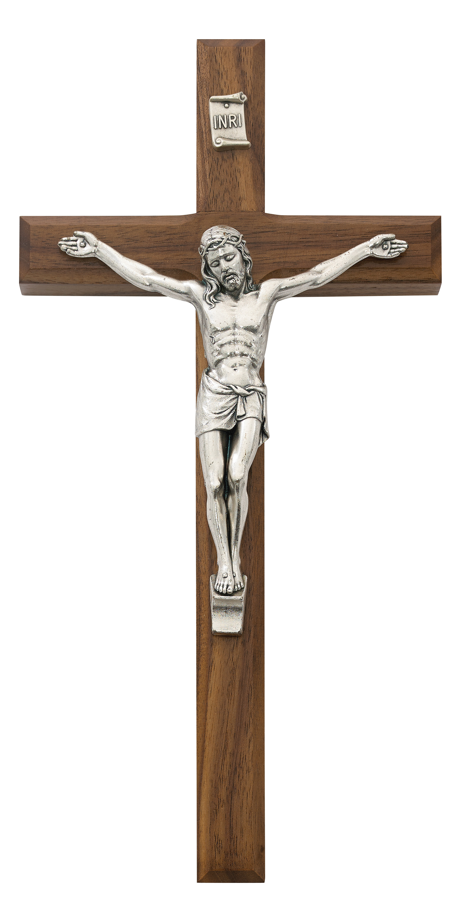 10 in. Walnut Stain Inlay Crucifix