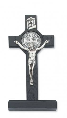 Crucifix Standing St. Benedict Medal 6 inch Black Silver Corpus