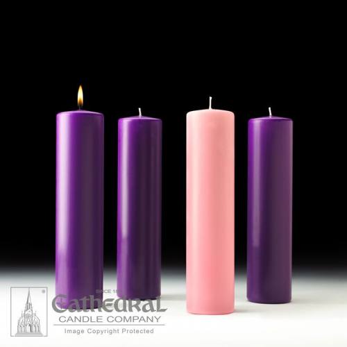 Advent Candle Set Stearine 3" x 12" Purple Rose