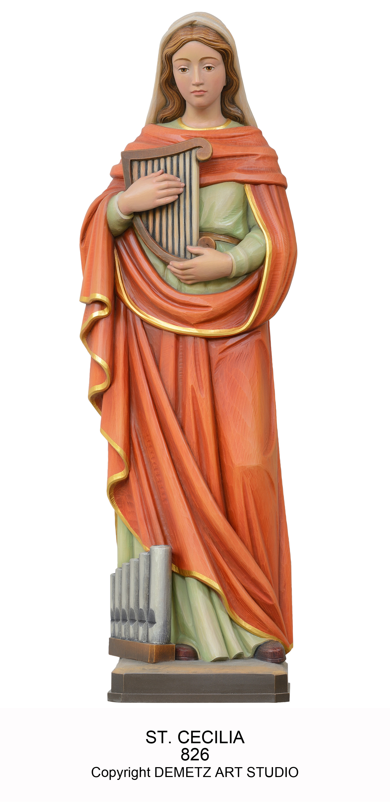 Statue St. Cecilia 36" Linden Wood