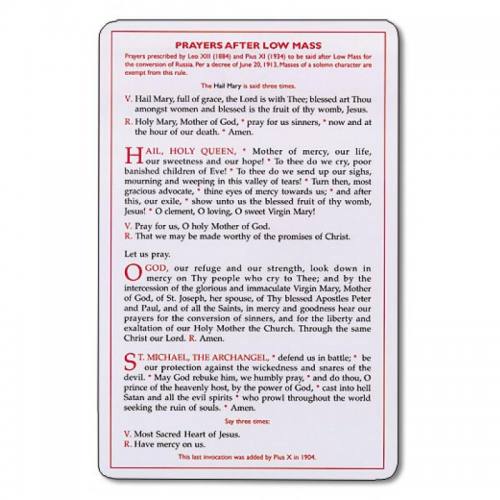 Leonine Prayers Card Prayers After Low Mass Latin-English