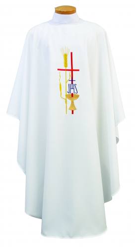 Chasuble Poly Linen Weave Cross Chalice Wheat