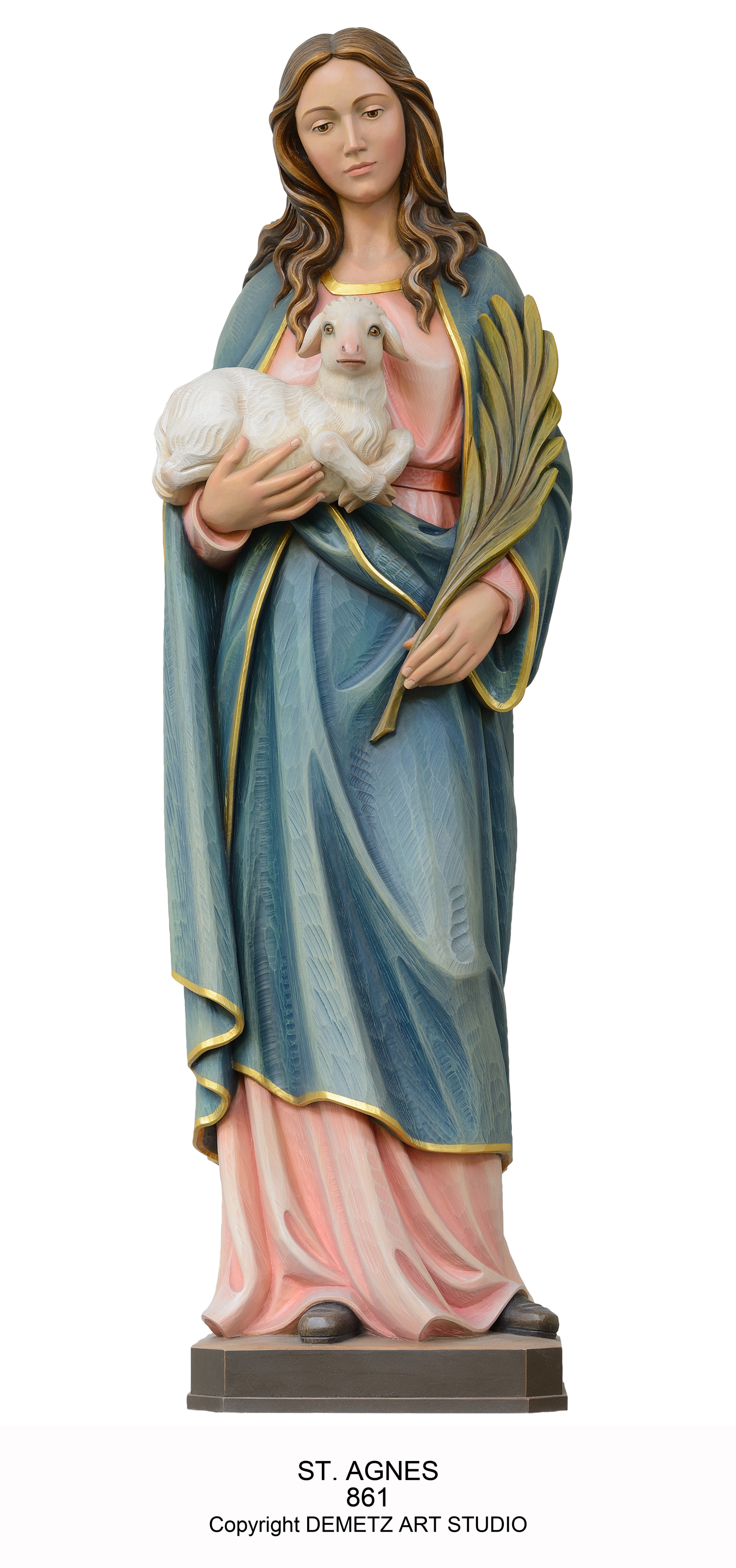 Statue St. Agnes 48" Linden Wood