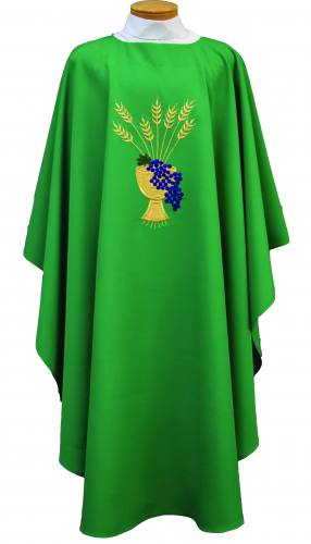 Chasuble Poly Linen Weave Chalice Grapes Wheat