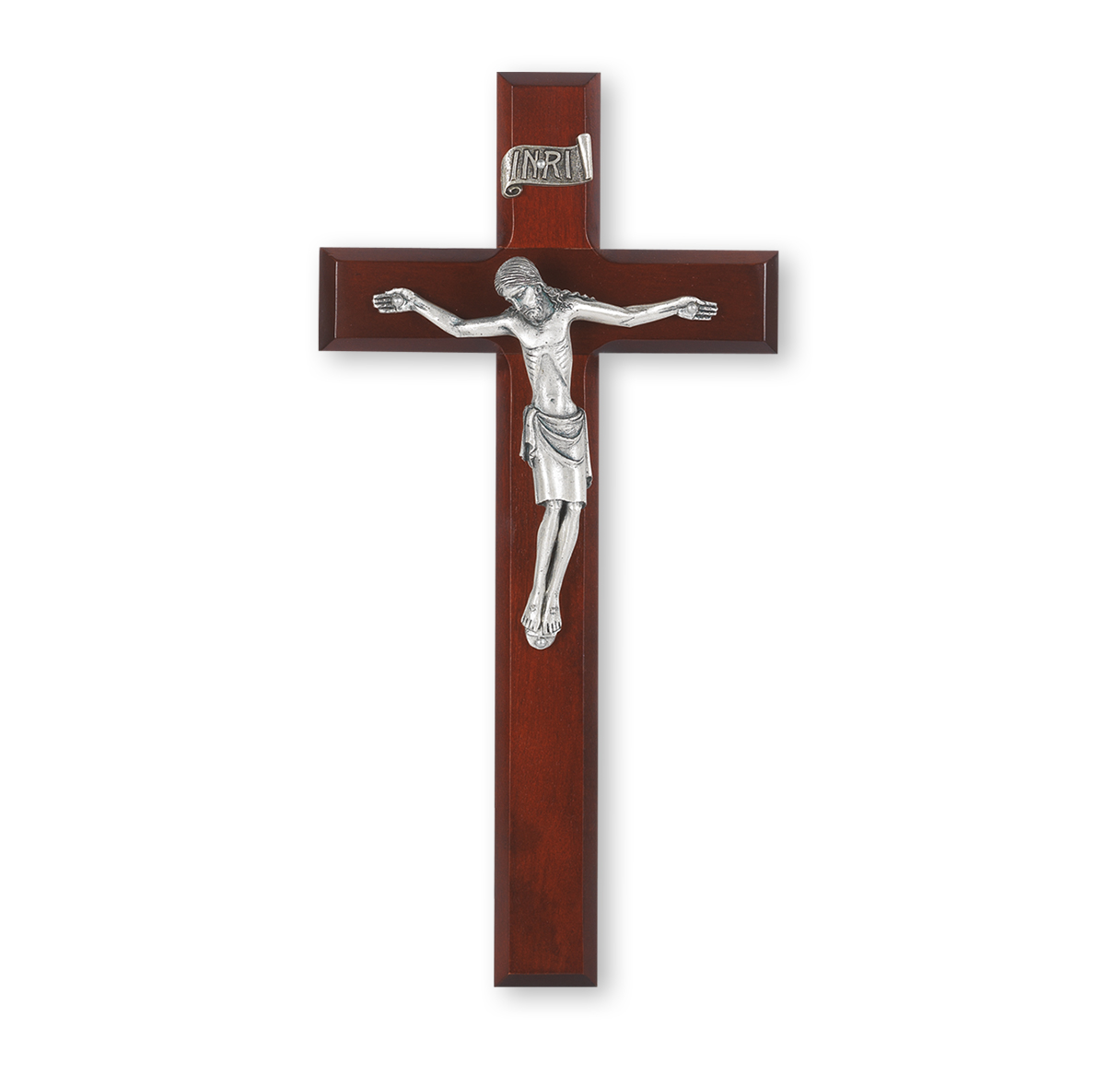 Crucifix Wall 11" Dark Cherry Cross Italian Silver Finish Corpus