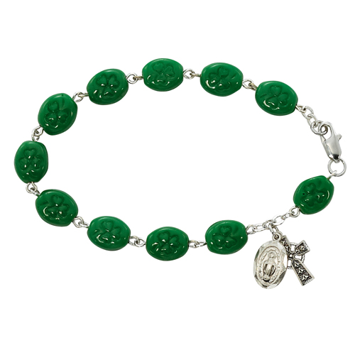 7.5in Green Shamrock Bracelet Sterling Silver