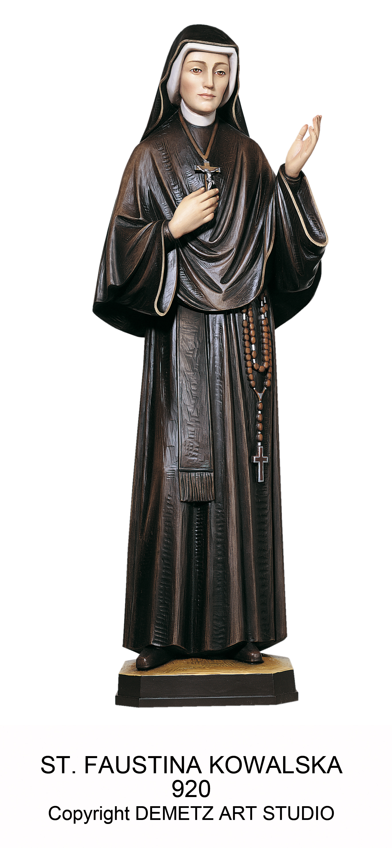 Statue St. Faustina Kowalska 36" Linden Wood