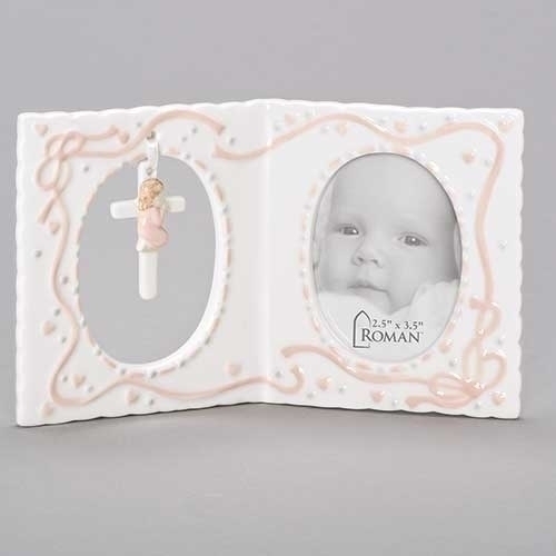 Baptism 4"H Girl Frame with Cross 2.5X3.5