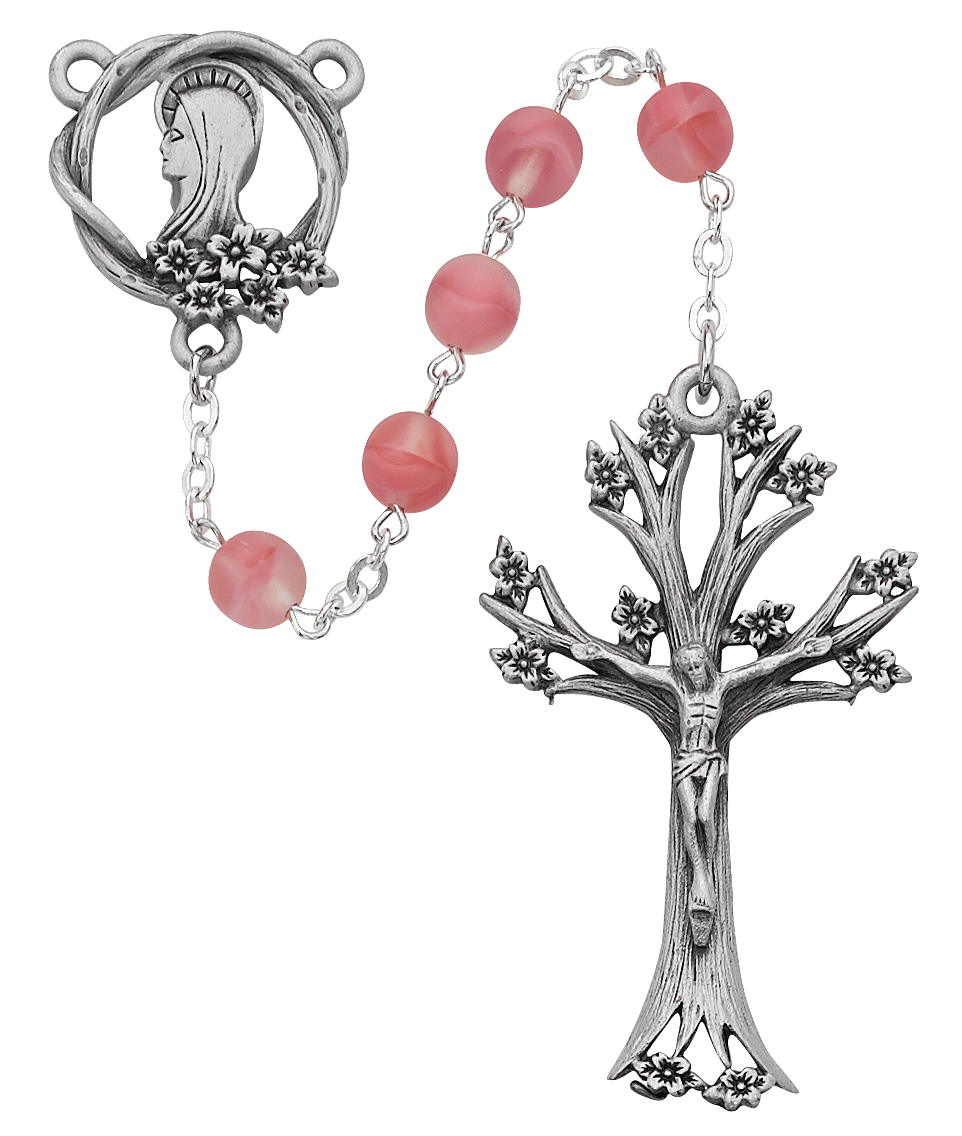 Pink Glass Dogwood Rosary
