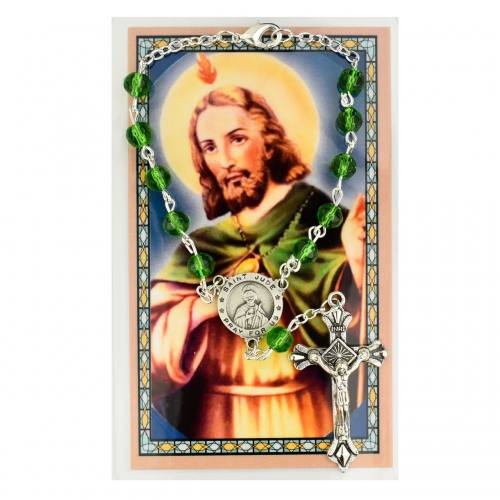Auto Rosary St. Jude Thaddeus Medal Ox Silver Green Crystal Bead