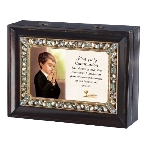 Music Box First Communion Brown with Gems