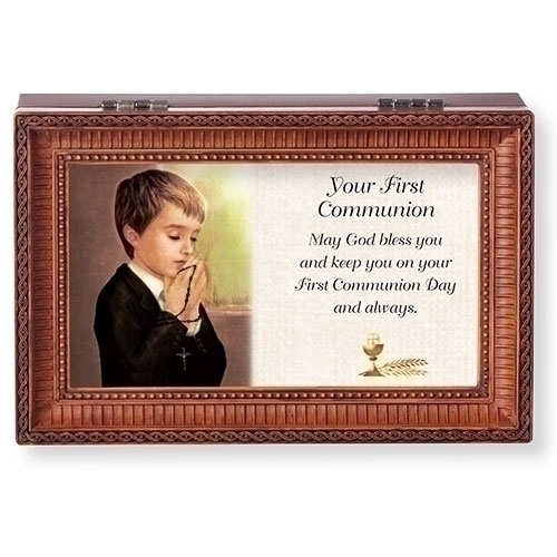 Music Box First Communion May God Bless Brown Small