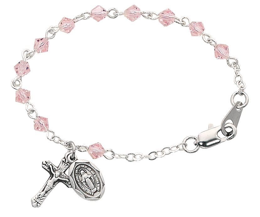 5.5in Pink Crystal Baby Bracelet Sterling Silver