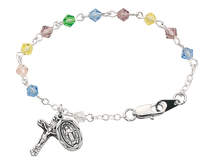 5.5in Multi Crystal Baby Bracelet Sterling Silver