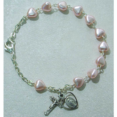 6.5 in Pink Hearts Bracelet Sterling Silver
