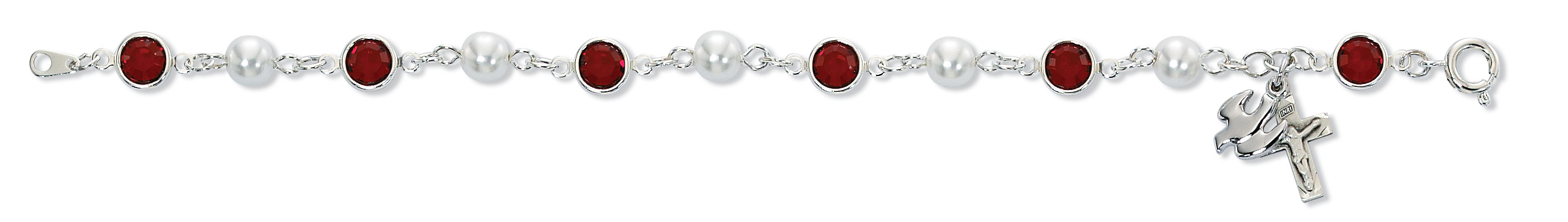 7.5in Red Crystal Dove Bracelet Sterling