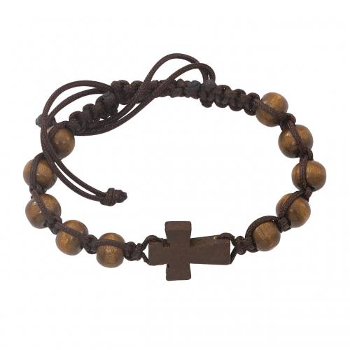 Brown Wood Adjustable Corded Bracelet