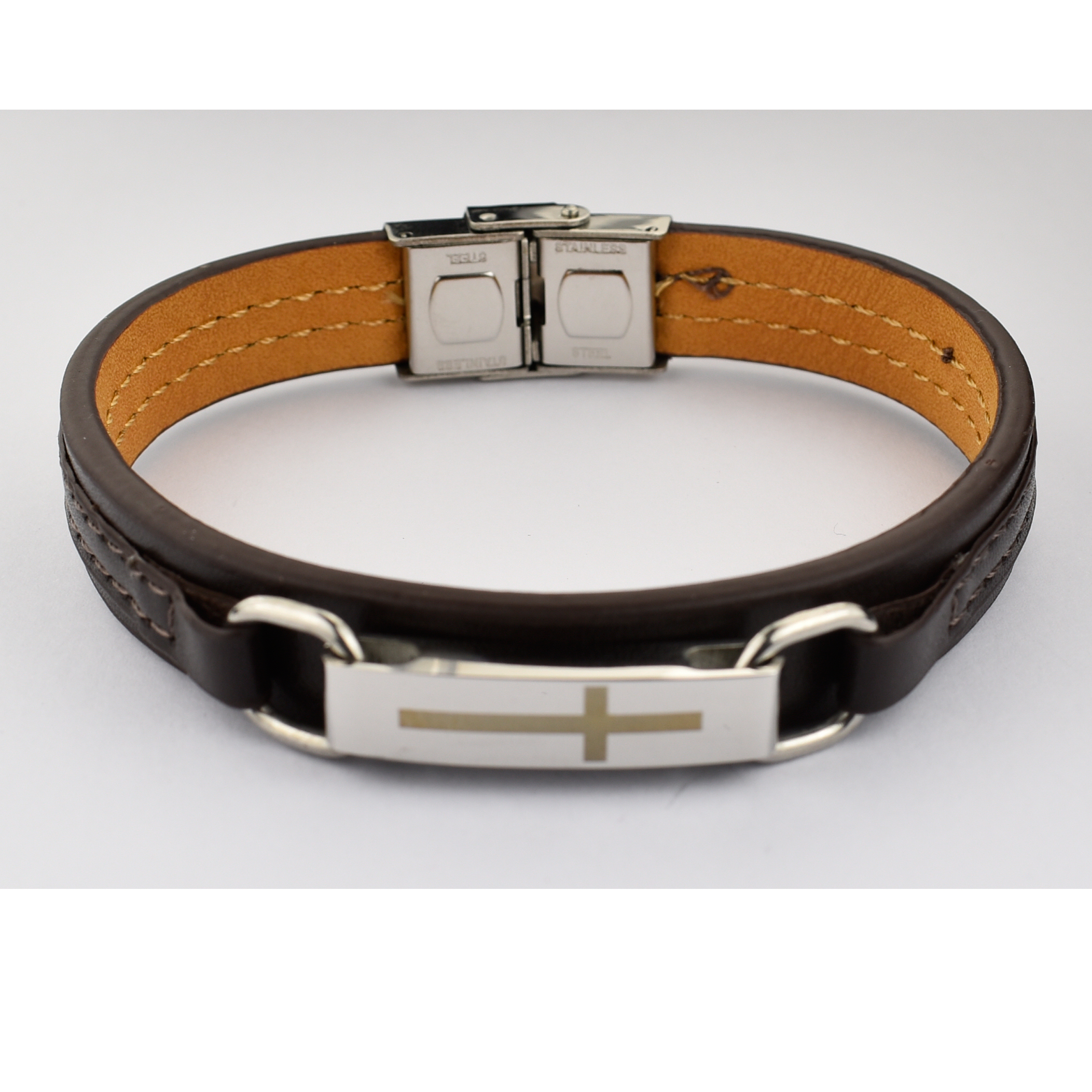 Men's Leather Bracelet and Stainless Steel Cross