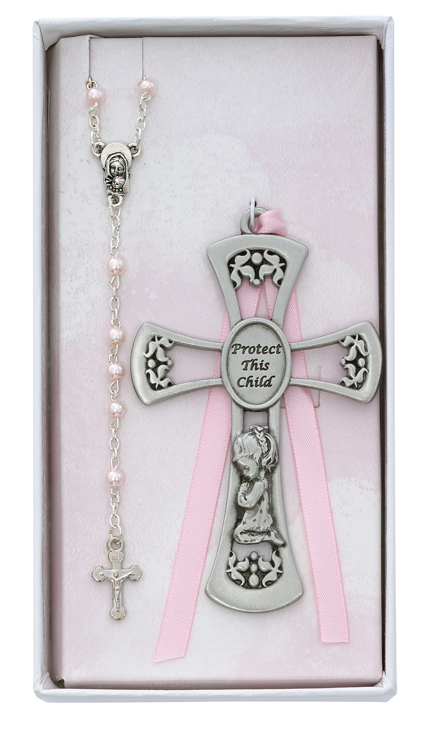 Baby Girl Crib Cross and Rosary Set