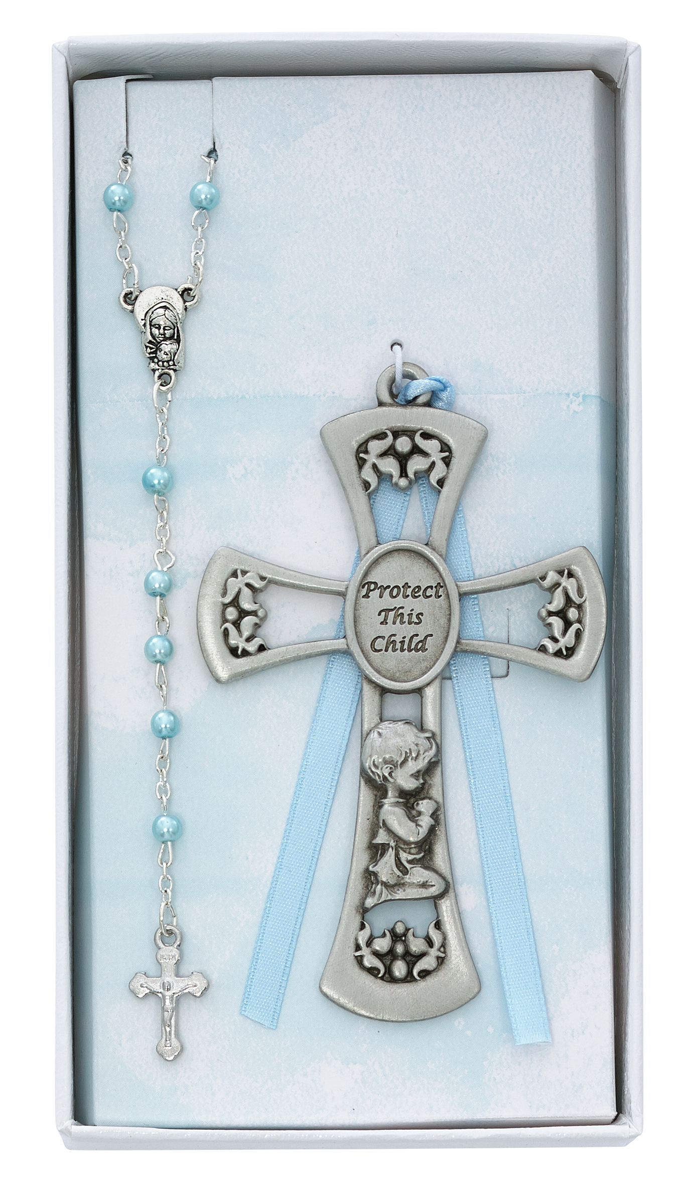 Baby Boy Crib Cross and Rosary Set